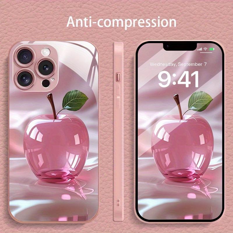 Pink Crystal For Apple Pattern Pink Metallic Paint Glass Phone Case For iPhone 11 12 13 14 15 16 17 Pro Max Plus 16E 17Air Cover