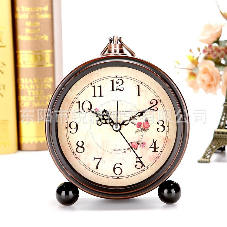 Retro small alarm clock ornament, desk clock, silent desk clock, home living room, bedroom, desktop clock, desk clock pendulum