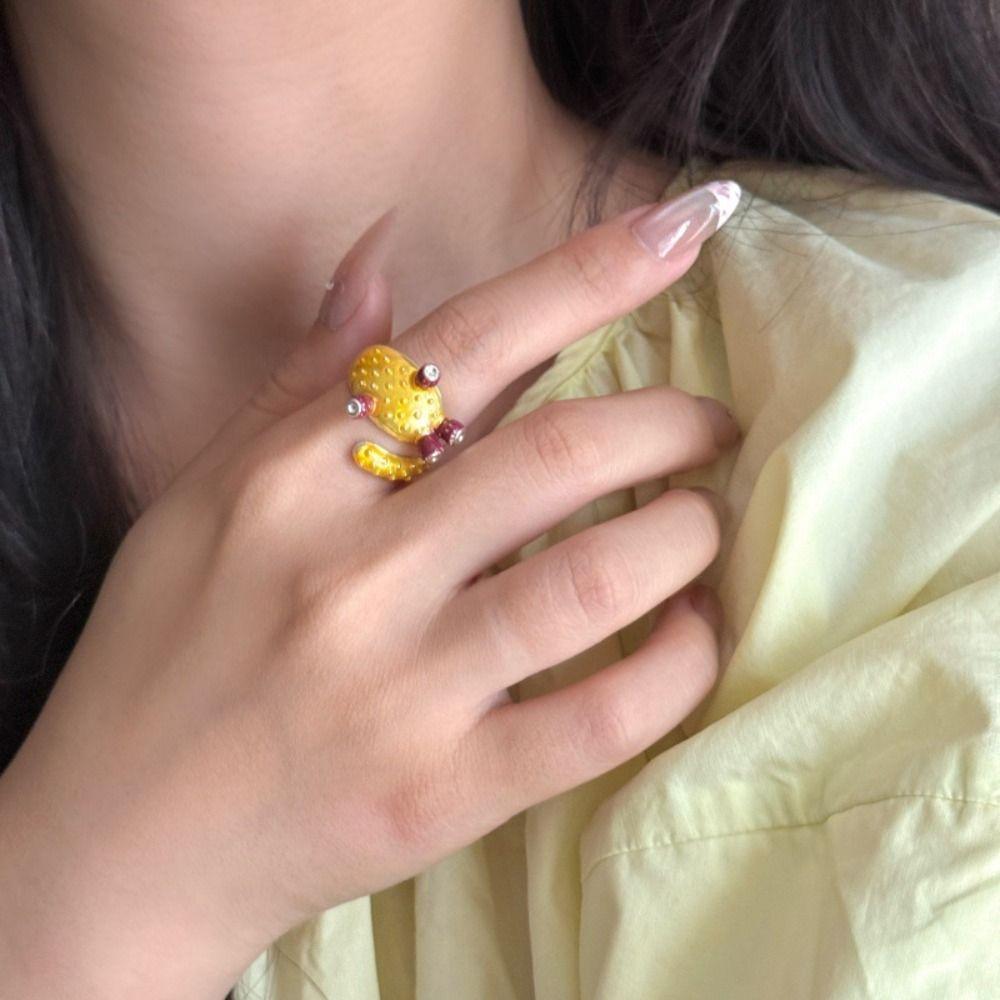 Dripping Oil Painting Ring Korean Style Enamel Ring Cute Cactus Drip Oil Ring  Gift