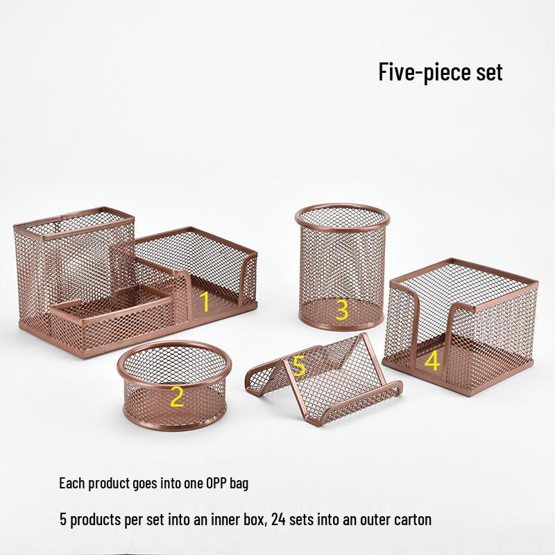 Iron Mesh Multifunctional Pen Holder - Creative Desktop Stationery Organizer for Office & Student Use