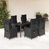 Vidaxl 7-Cz. Garden Furniture Set With Cushions, Black, Poly Rattan