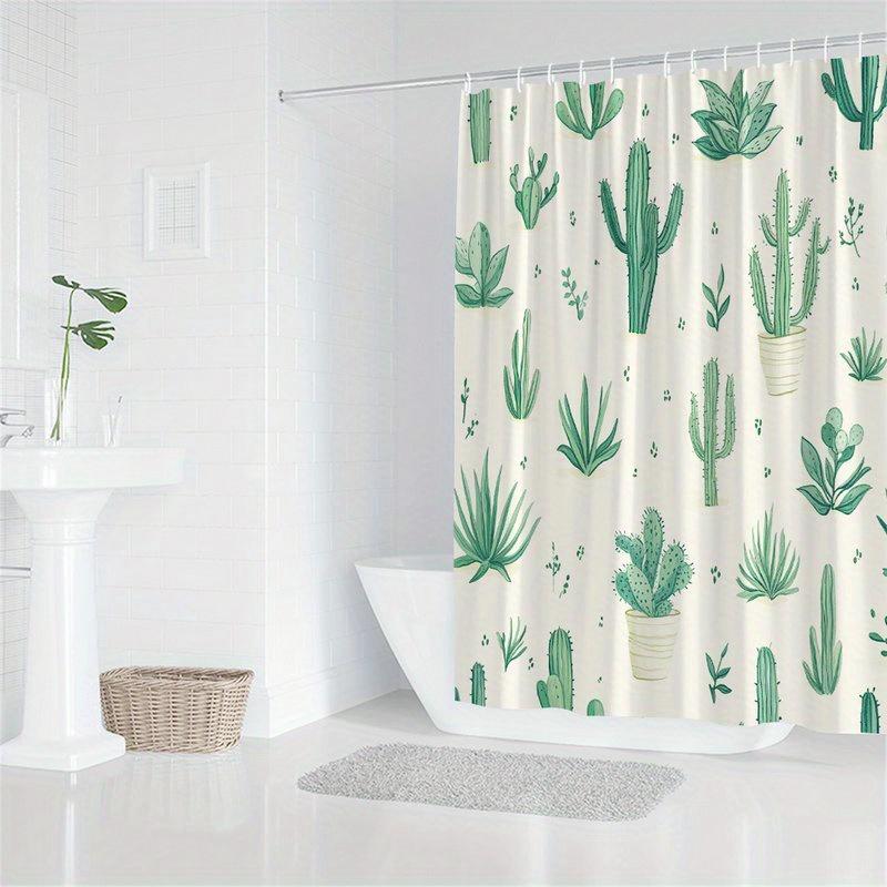 Exquisite Fashion Items Green/Cream Cactus And Succulent Shower Curtain – Watercolor Plant Illustrations, On 2D Flat Print, Polyester, 70.8 X70.8 Inch