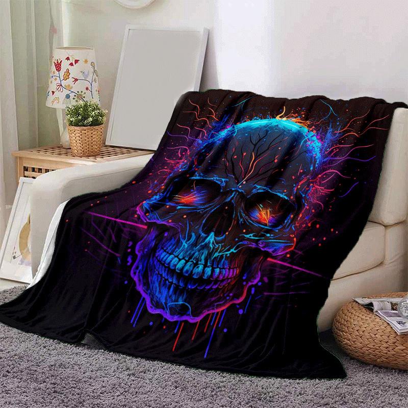 1pc Skull Printing Lightweight Flannel Blanket, Comfortable and Warm Blanket, for Camping Sofa Bed and Couch Office, Suitable for Gift Blanke
