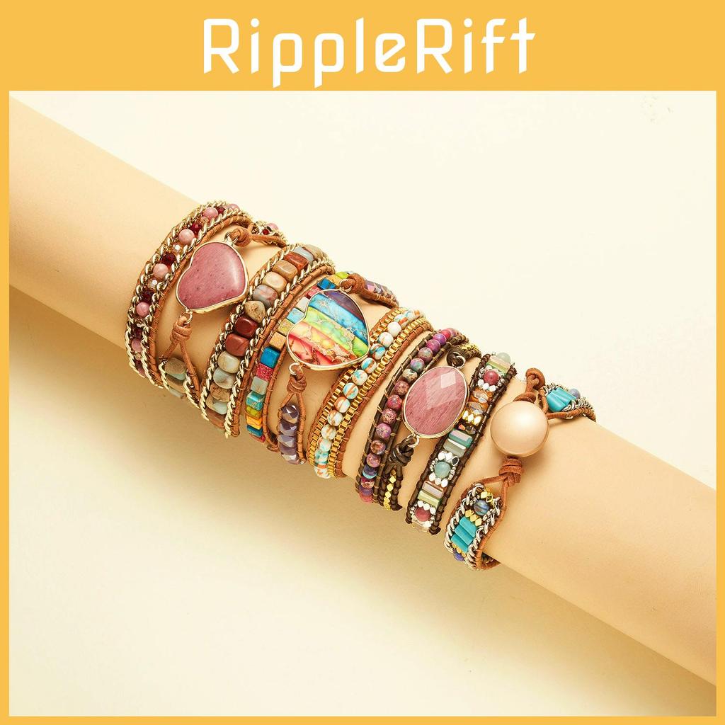 Three Layer Winding Leather Beaded Bracelet With Agate Stones For Women Gift