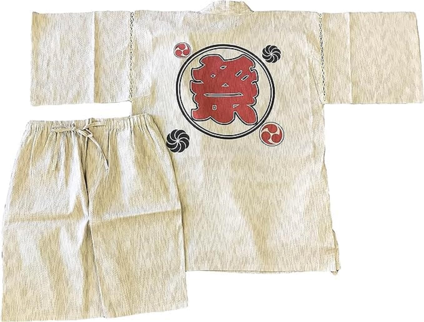 

[Edoten] [Our Original!] Shijira-woven Jinbei with Japanese Pattern (Beige/Off-White) (XL, Festival Off-White)