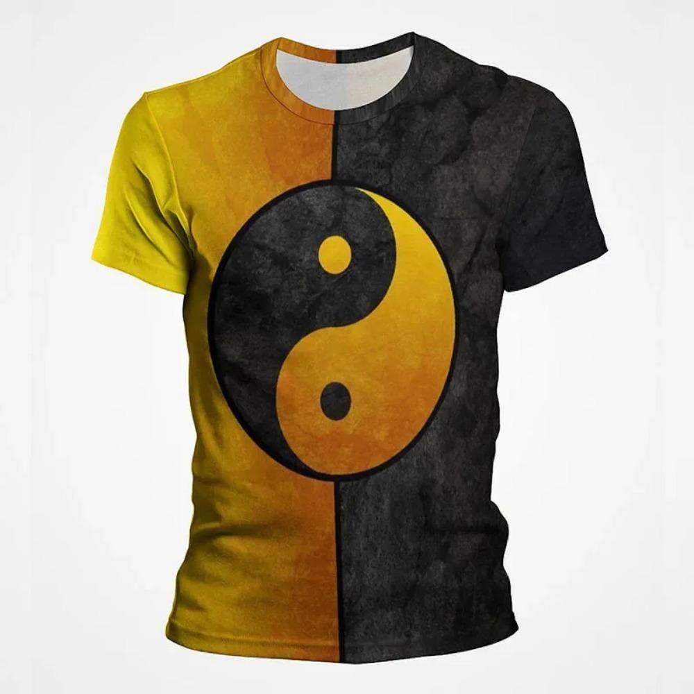 Yin Yang Gossip Punk Style 3D Digital Printed Men's Casual Fashion Round Neck Short Sleeved T-shirt