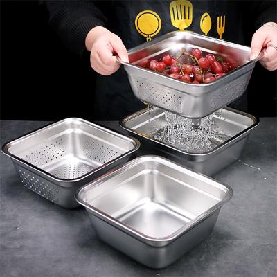 Quadratischer Edelstahl Gemüse Obst Abtropfkorb Küche Reissieb Filter Waschbecken Speise Servier Aufbewahrungs Tablett Behälter