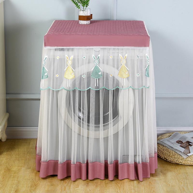 Romantic Lace Washing Machine Cover Dust Proof Dryer Cover Embroidered Flower Home Decoration Protective Covers Drum Washing Machine Sunscreen Cloth