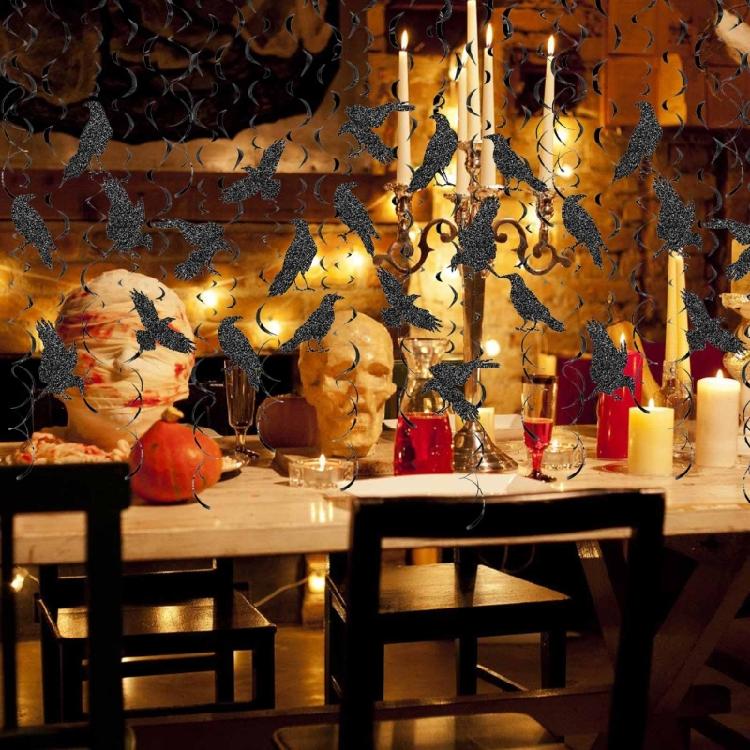 Haunting Halloween Ceiling Decoration Swirls with Black Crows Halloween Swirls Decors for Ceiling Enchantments