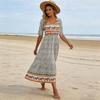Women Bohemian Print Half Sleeve Flowy Midi Dress Elegant Outdoor Daily Wear