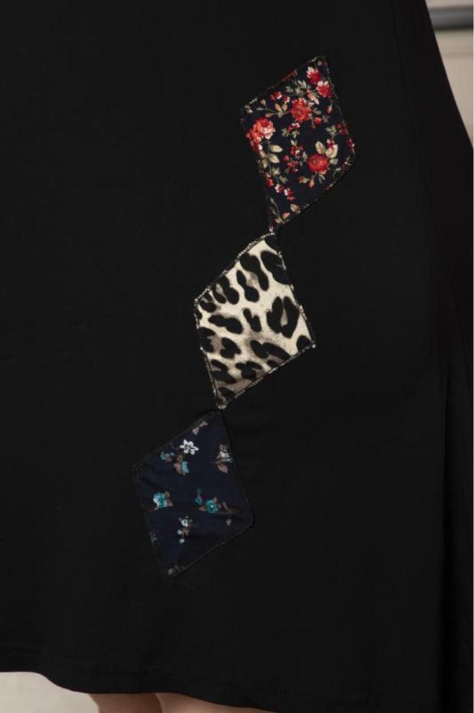 Rochie de damă mărime mare mărime plus Rochie midi neagră cu model peticit.