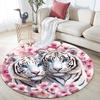 White Tiger Round Area Rug,Carpet Rug for Living Room Bedroom Sofa Playroom Decor,Non-slip Floor Mat