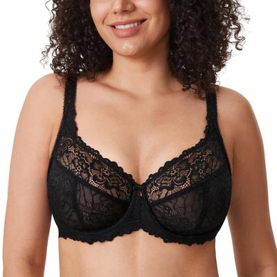Large Size Floral Glamour No Sexy Lace Bra That Makes Your Breasts Look E80 [DELIMIRA] Bra, Lace, Bust, Underwired, Pads, Bra, Smaller, Black,