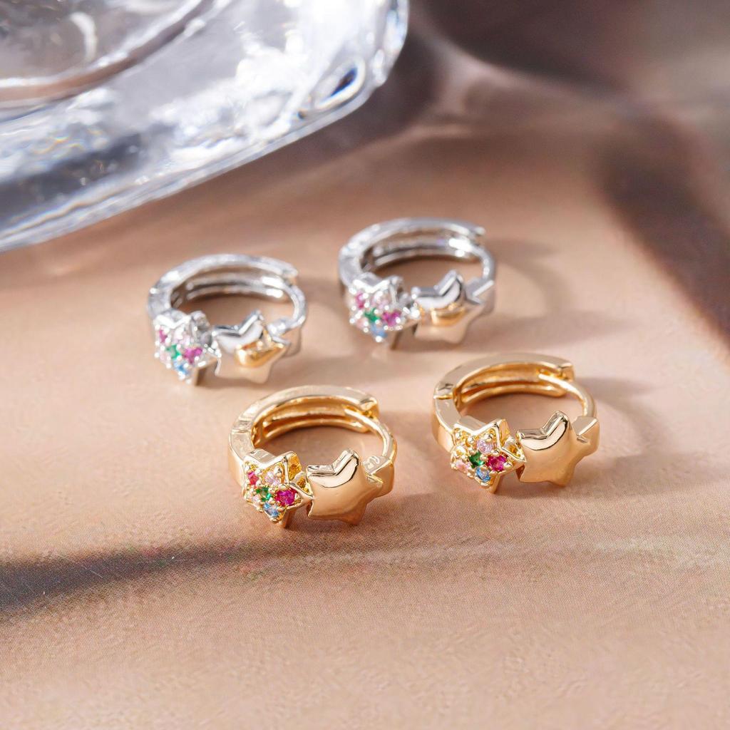 Colorful Zircon Star Earrings with Unique Design