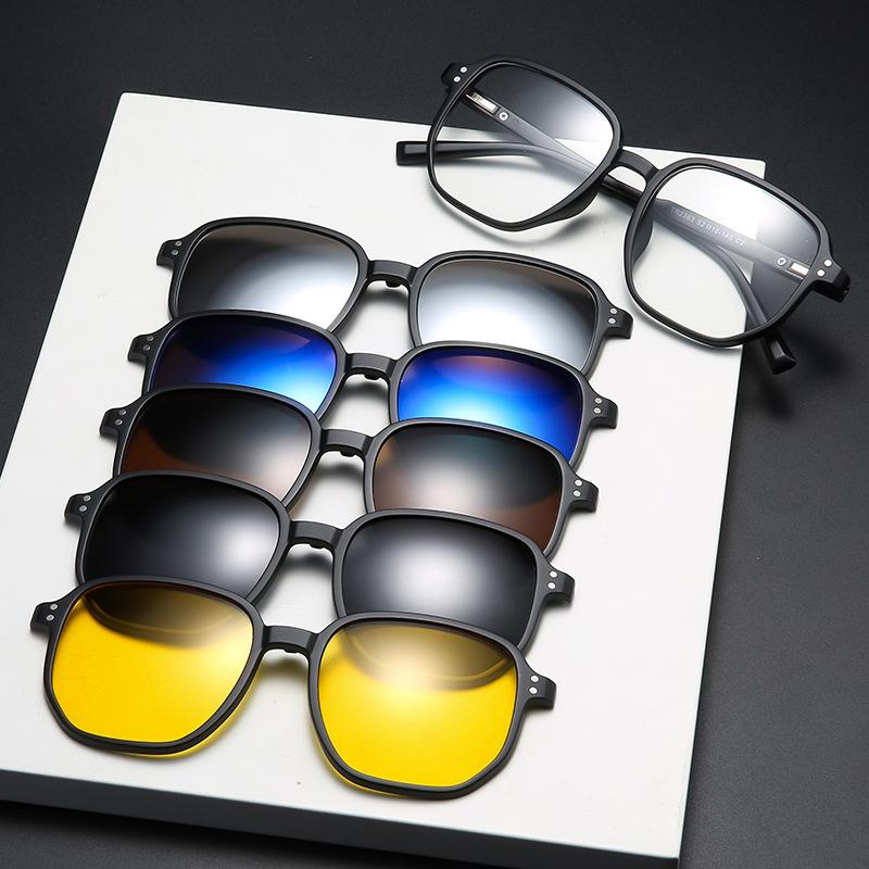 

Five-Piece Sunglasses Magnetic Clip-Type Glasses Men S And Women S Tr Glasses Frame Replaceable Polarized Sunglasses Tide PC material rack