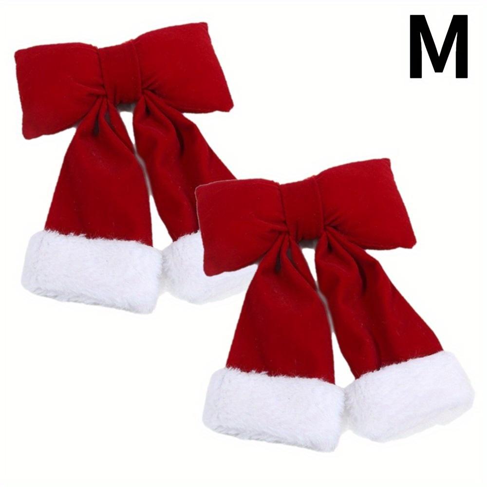 2Pcs Christmas Red Velvet Large Bow Tree Top Decoration Creative 3D Flocked Bow Holiday Ornament Christmas Tree Pendant 2Pcs