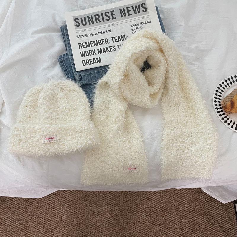 Bright Color Knitted Scarf and Hat Set - Solid Winter Warm 2-Piece for Women