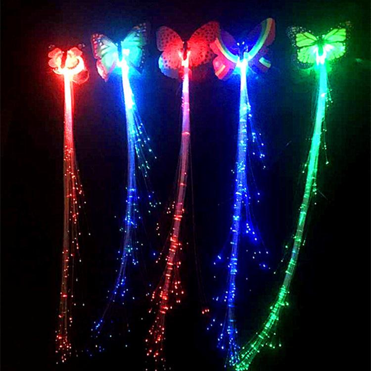 Colorful LED Flashing Fiber Optic Butterfly Hair Braids 