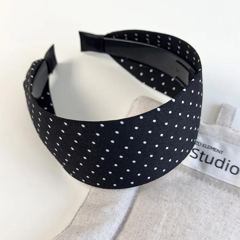 Retro Black White Polka Dots Small Flower Wide Edge Headbands Woman Temperament Hair Band Female Party Hair Hoop Vogue Headdress