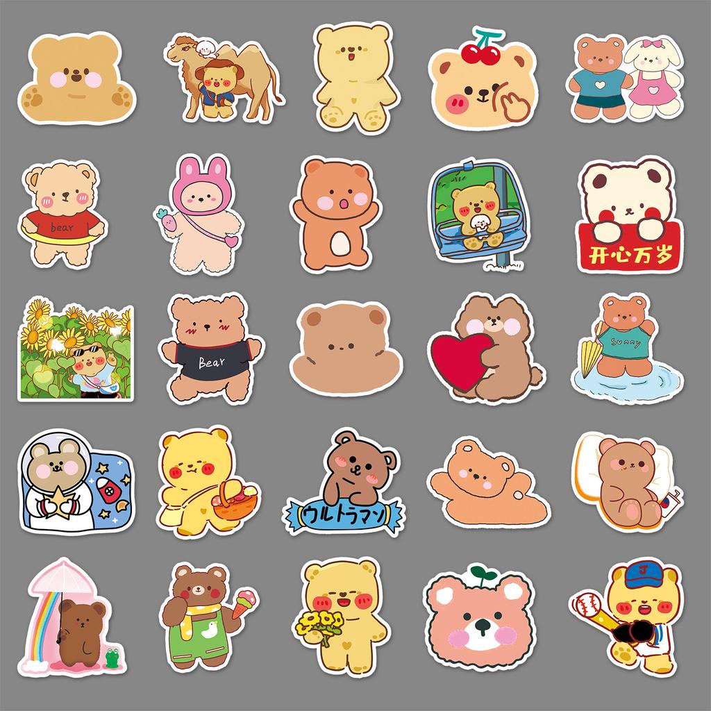 50 Cartoon Bear Doodle Personality Small Fresh Cute Children's Creative DIY Skateboard Suitcase Stickers Waterproof