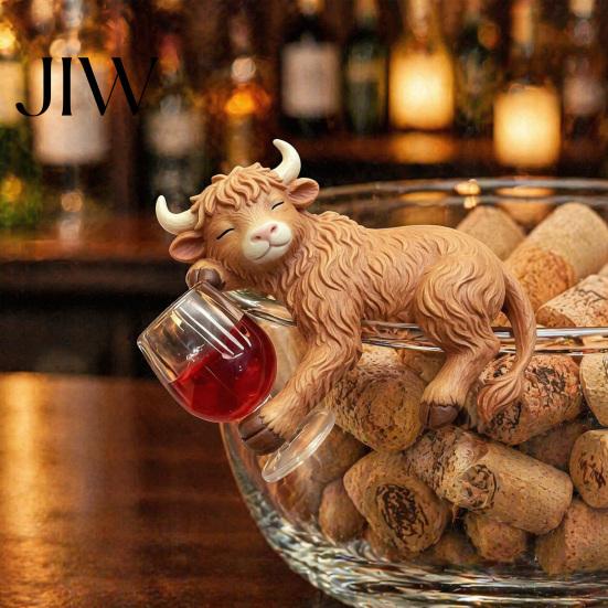 Small Resin Decor for Plants Drunk Highland Cow Figurine Plant Pot Hanger, Cute Animal Hanging Figurines, Decorative Hanger Waterproof Micro