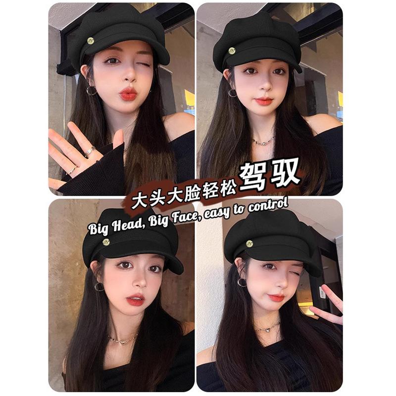 Hat Female Solid Color Versatile Autumn and Winter Octagonal Hat Show Face Small Art Retro Newsboy Hat Tide