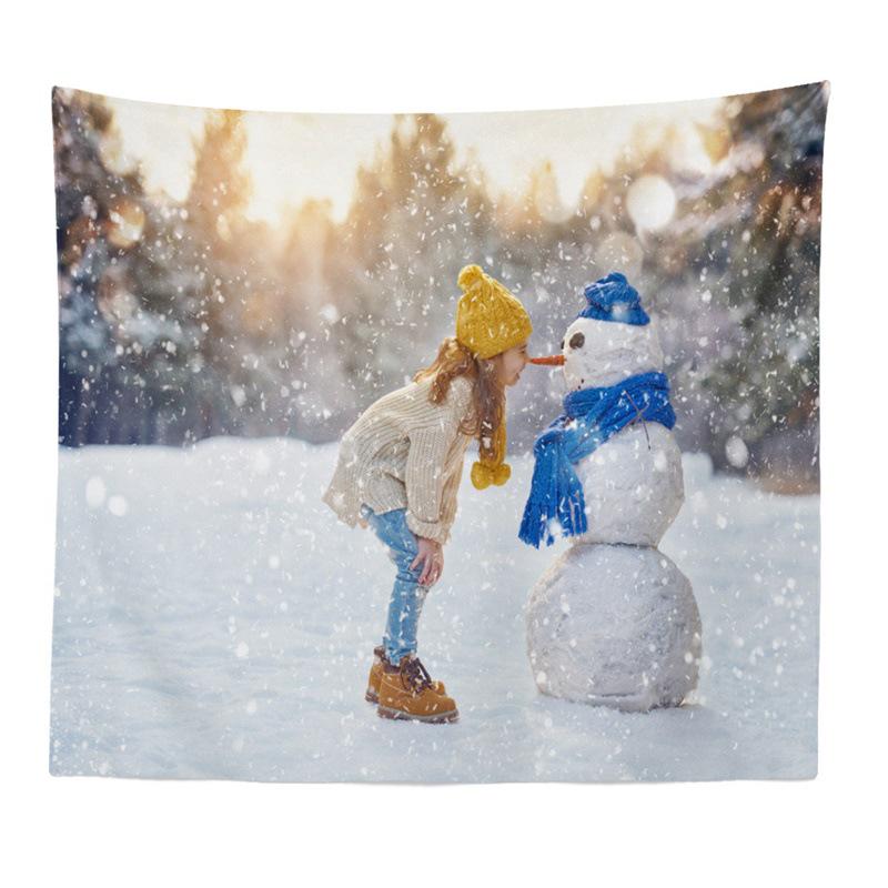 Christmas Snowman Tapestry - Festive Living Room Wall Hanging, Polyester Fabric Décor