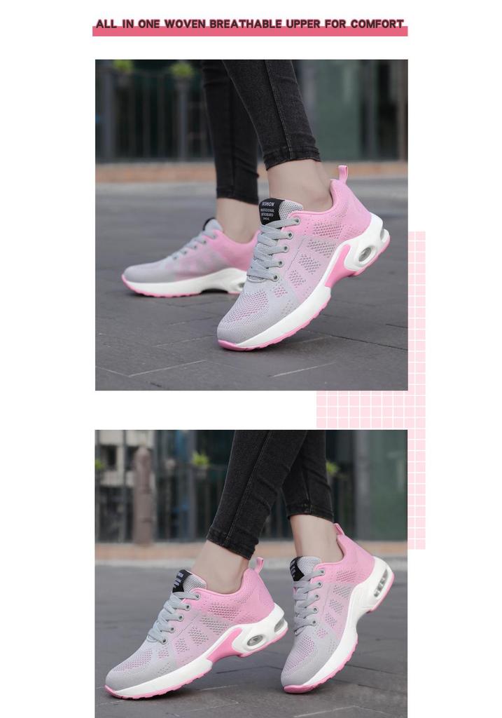 Women's Lightweight Air Cushion Running Shoes - Versatile, Breathable Flyknit Mesh, Large Size