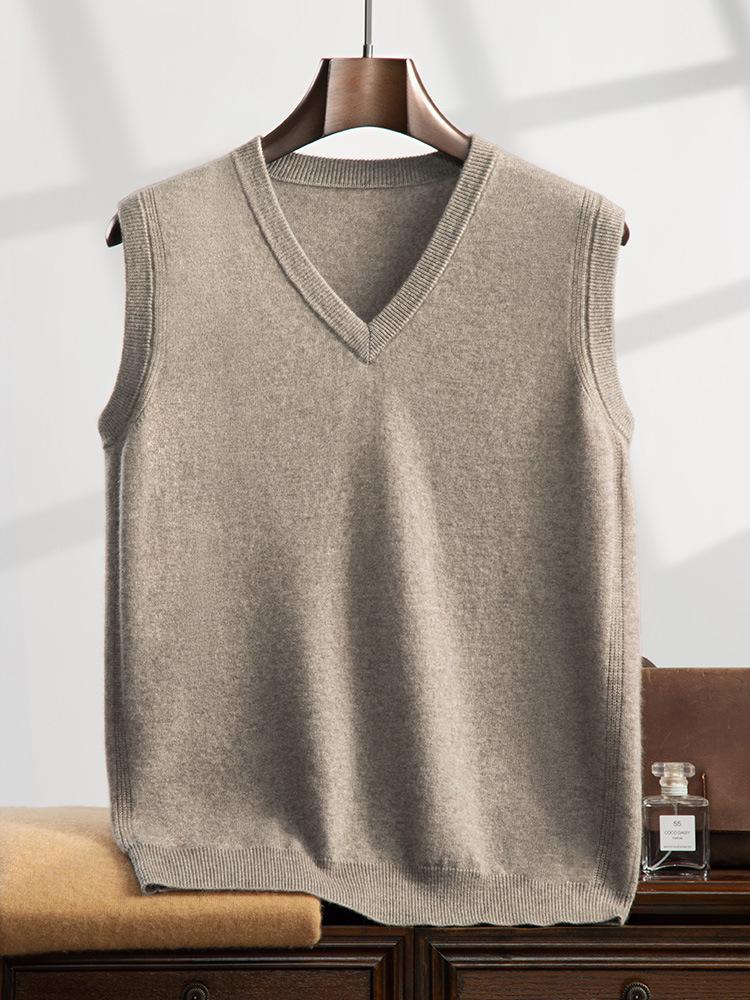 Men's Cashmere V-Neck Pullover Vest - 2025 Autumn Sleeveless Knit Cardigan