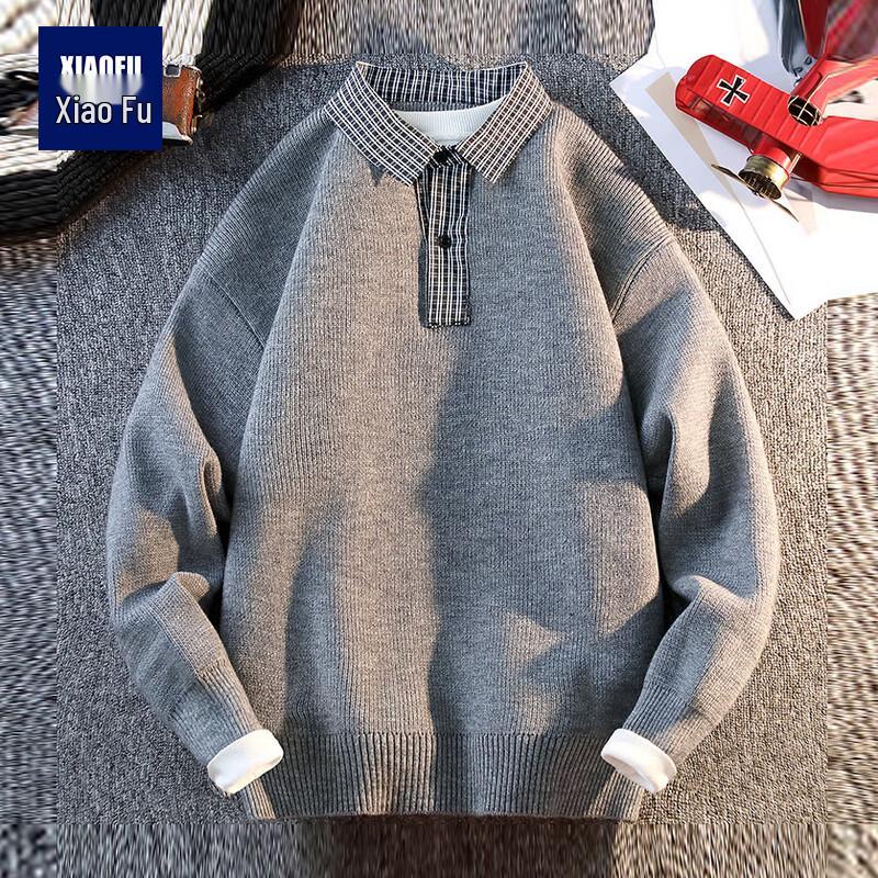 

Men s Plaid Shirt Collar Sweater 2XL