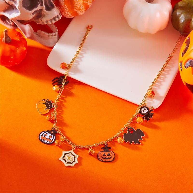 Cute Cartoon Spider Bat Pumpkin Ghost Necklace For Women Vintage Gothic Halloween Metal Chain Clavicle Choker Festival Jewelry