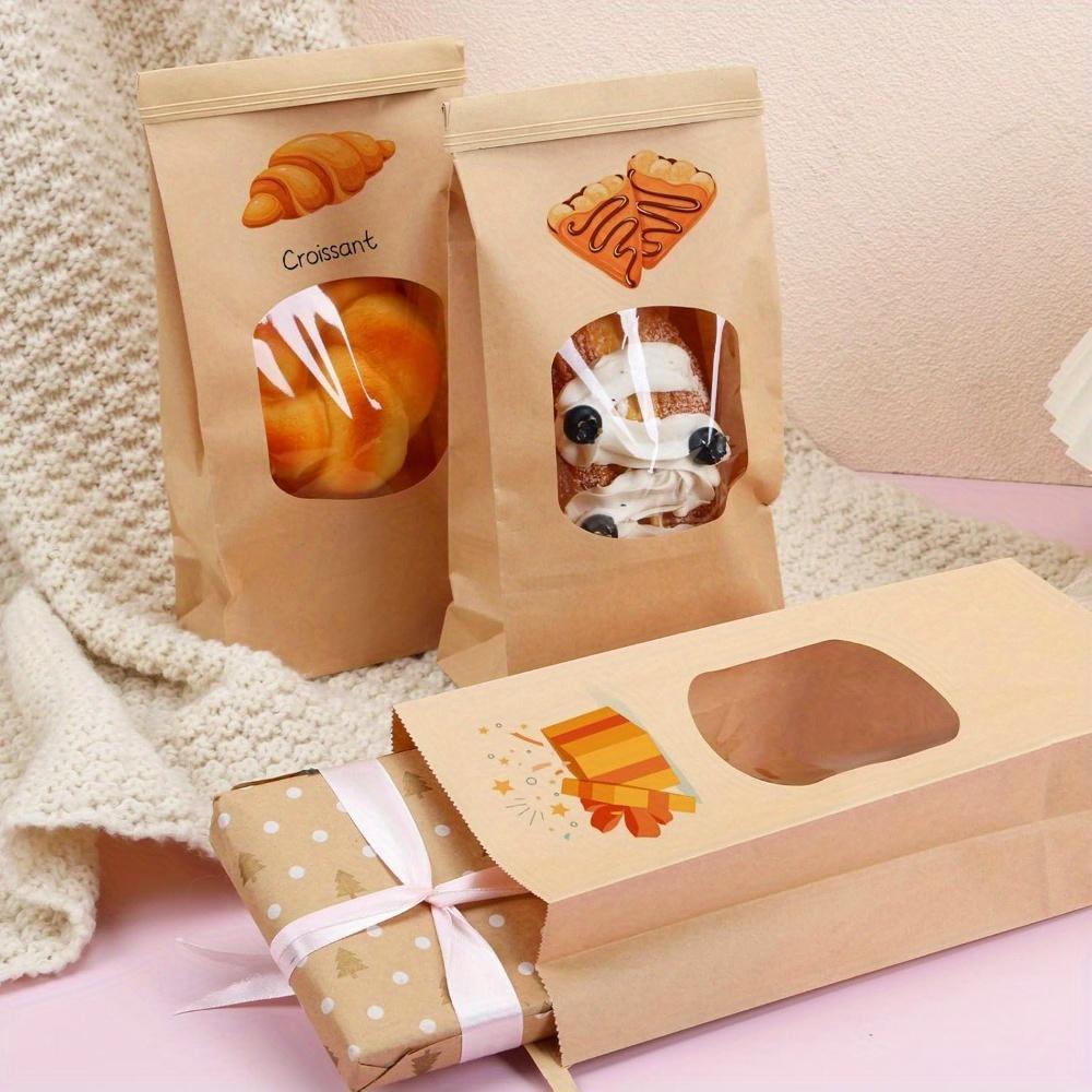 20pcs Bakery Bags with Window Kraft Brown Paper Bags with Window Tin Tie Tab Lock for Bakery Cookie Coffee Bean Party Favor Snack Bread