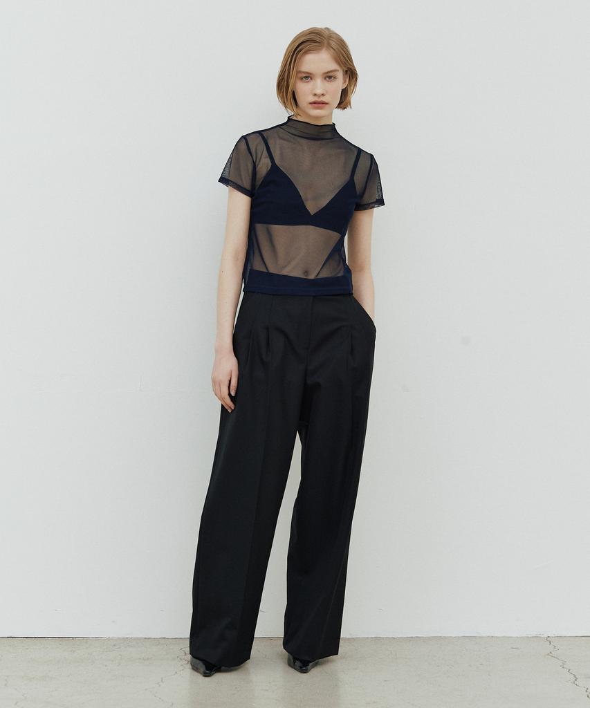 WEARIS See-Through Mesh Short Sleeve T-Shirt_Navy