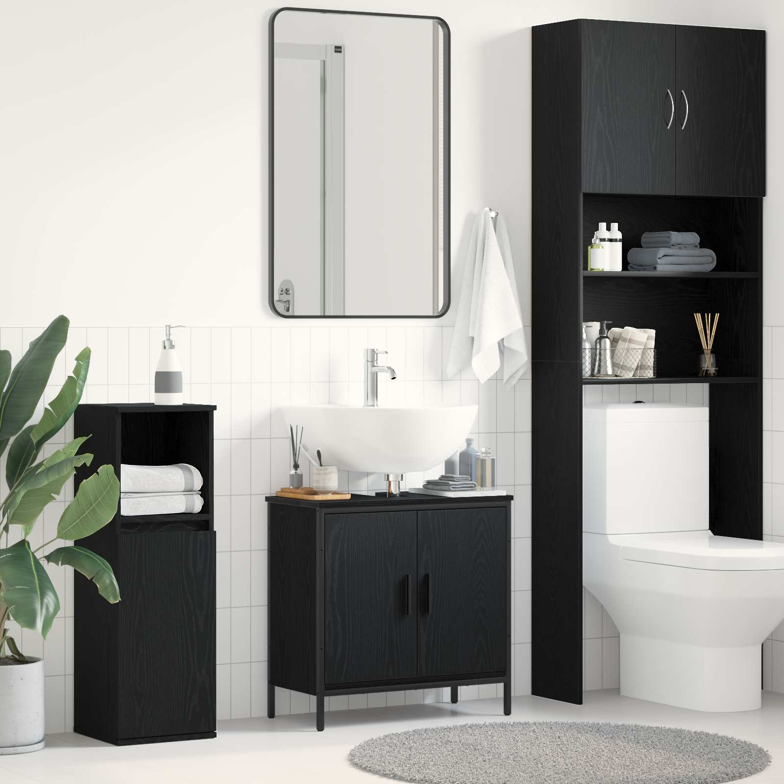 vidaXL Waschbeckenschrank Schwarz Eichen-Optik 60 x 30 x 60 cm schwarz