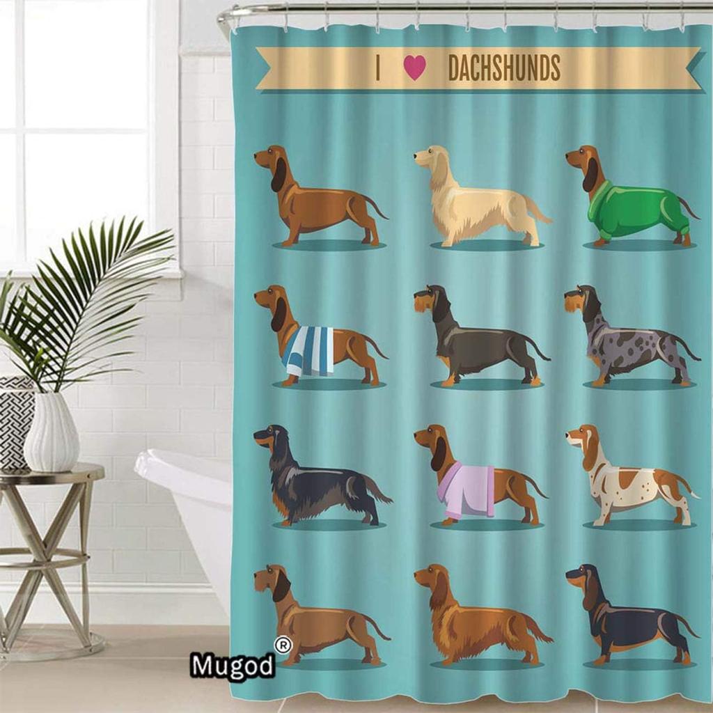 Dachshund Shower Curtains Seamless Background with I Love Dachshunds Decorative Bathroom Waterproof Fabric Shower Curtain with