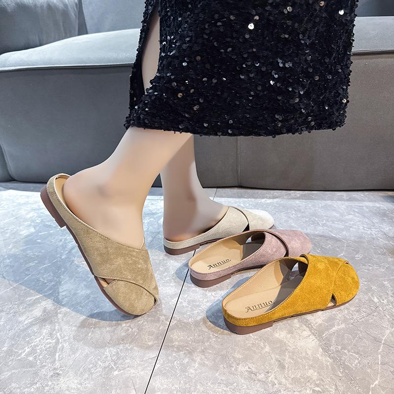 Baotou Half Slippers Women's Outer Wear 2025 New Summer Flat-bottomed Lazy One-pedal Soft-soled Birkencool Slippers