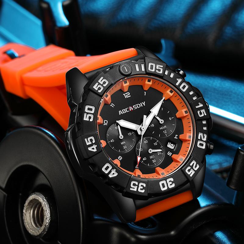 New Sport Men's Watch Silicone Strap Multi-Functional Date Waterproof Military Quartz Wristwatches Gifts Relogio Masculino