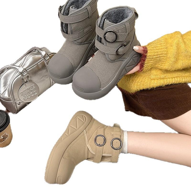 Ju Jingyi Has the Same Open Smile Snow Boots Women's Fur Integrated Winter Thick-soled Velvet Warm Big-headed Boots Women's Boots