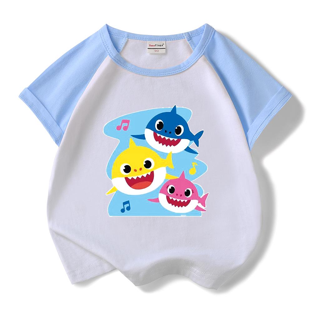 Kids' Baby Shark Summer Set 2024: Pure Cotton Cartoon T-Shirt & Shorts, Two-Piece Set