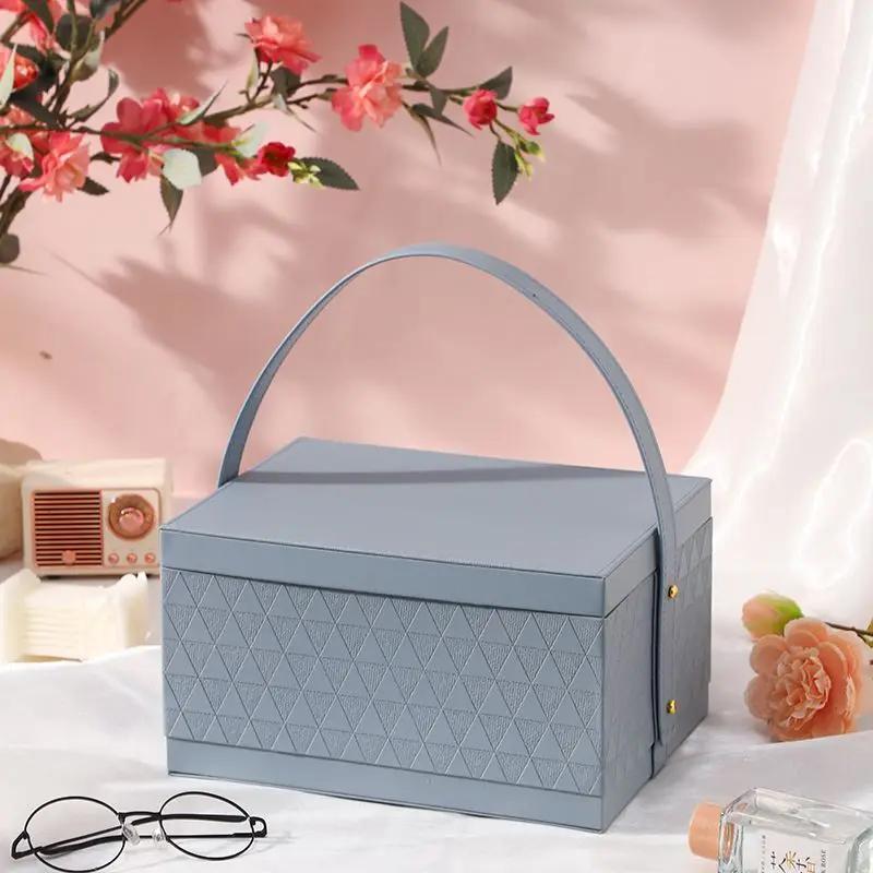 Light Luxury Square Gift Box Handheld PU Leather Candy Cosmetics Portable Box Simple and Modern Wedding Party Decoration Boxes