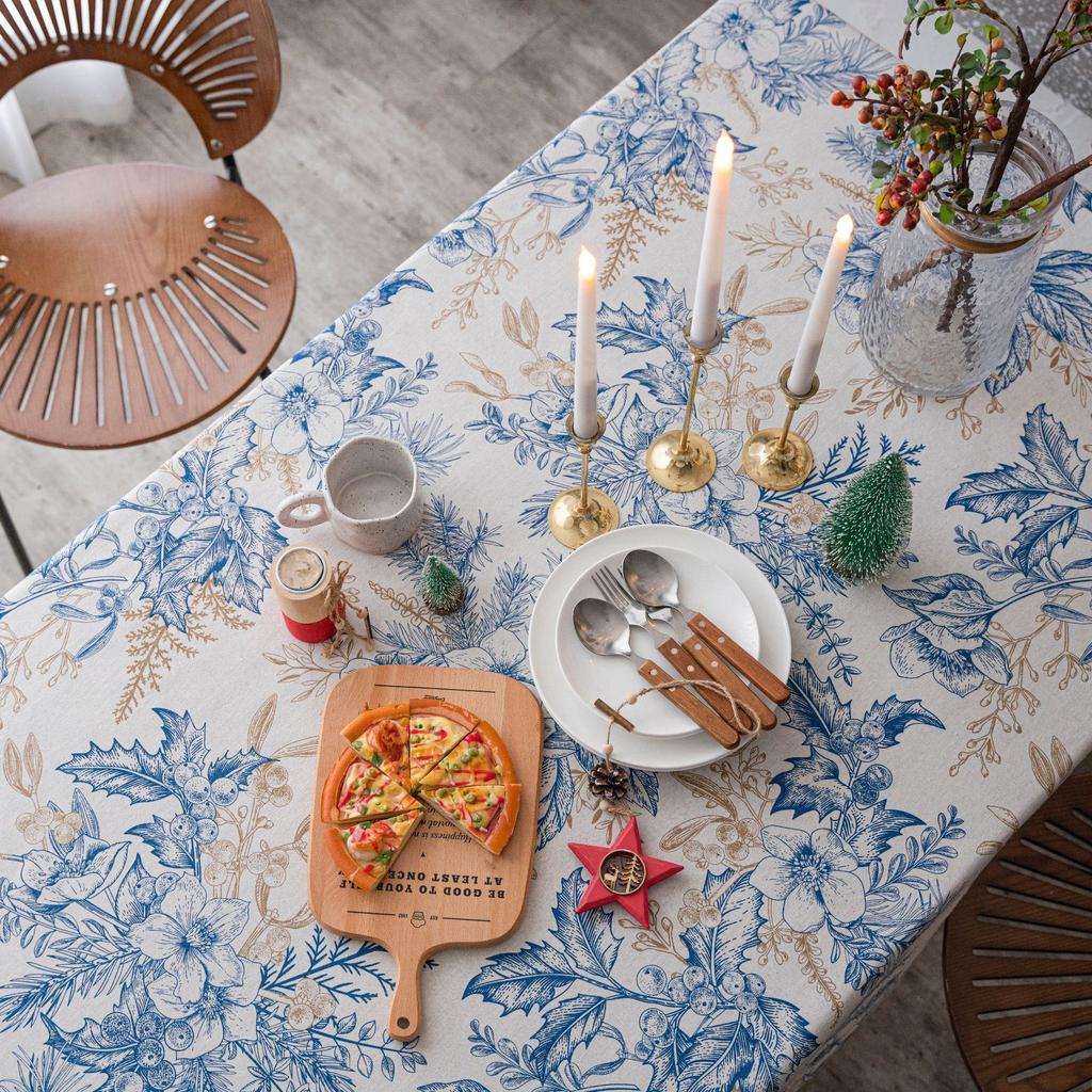 Tablecloth Pine Branch Blue Print Christmas Day Table Cloth American Fabric Rectangle