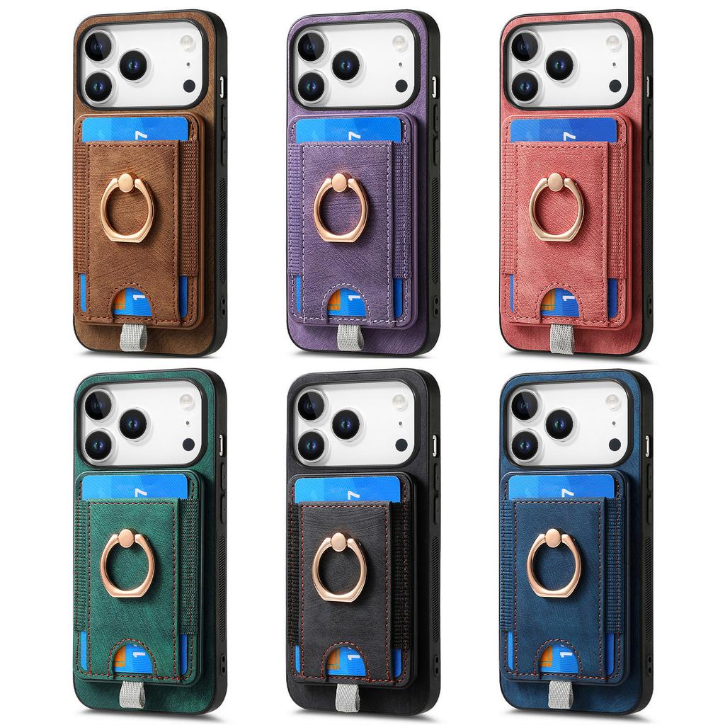 2 In 1 Detachable Vertical Cards Solt Ring Holder Wallet Leather Case For iPhone 17 Pro Max 16 15 14 13 12 11 Plus 16E Cover