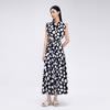 Women's Lapel Polka Dot Sleeveless Long Dress