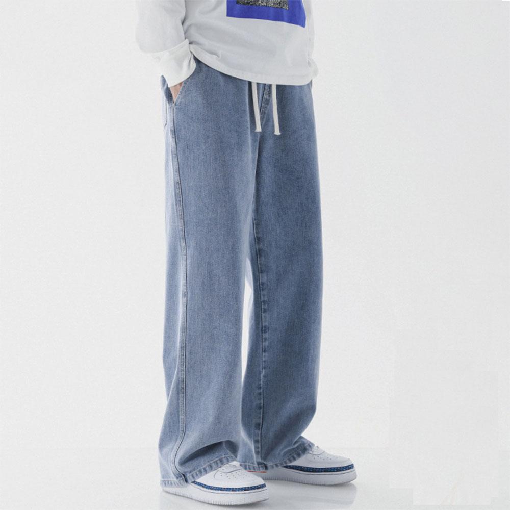 Thin / Thick  Casual Men's Plus Velvet 78% Cotton Drawstring Denim Jeans Baggy Wide Leg Pants Straight Trousers Sweatpants For Men Hip Hop