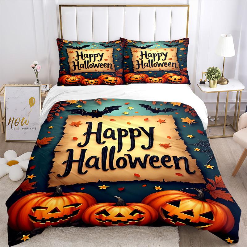 3pcs Halloween Decorations Duvet Cover Set, Cover For Bedroom Guest Room (1 Duvet Cover + 2 Pillowcase, Without Quilt), yy250922230
