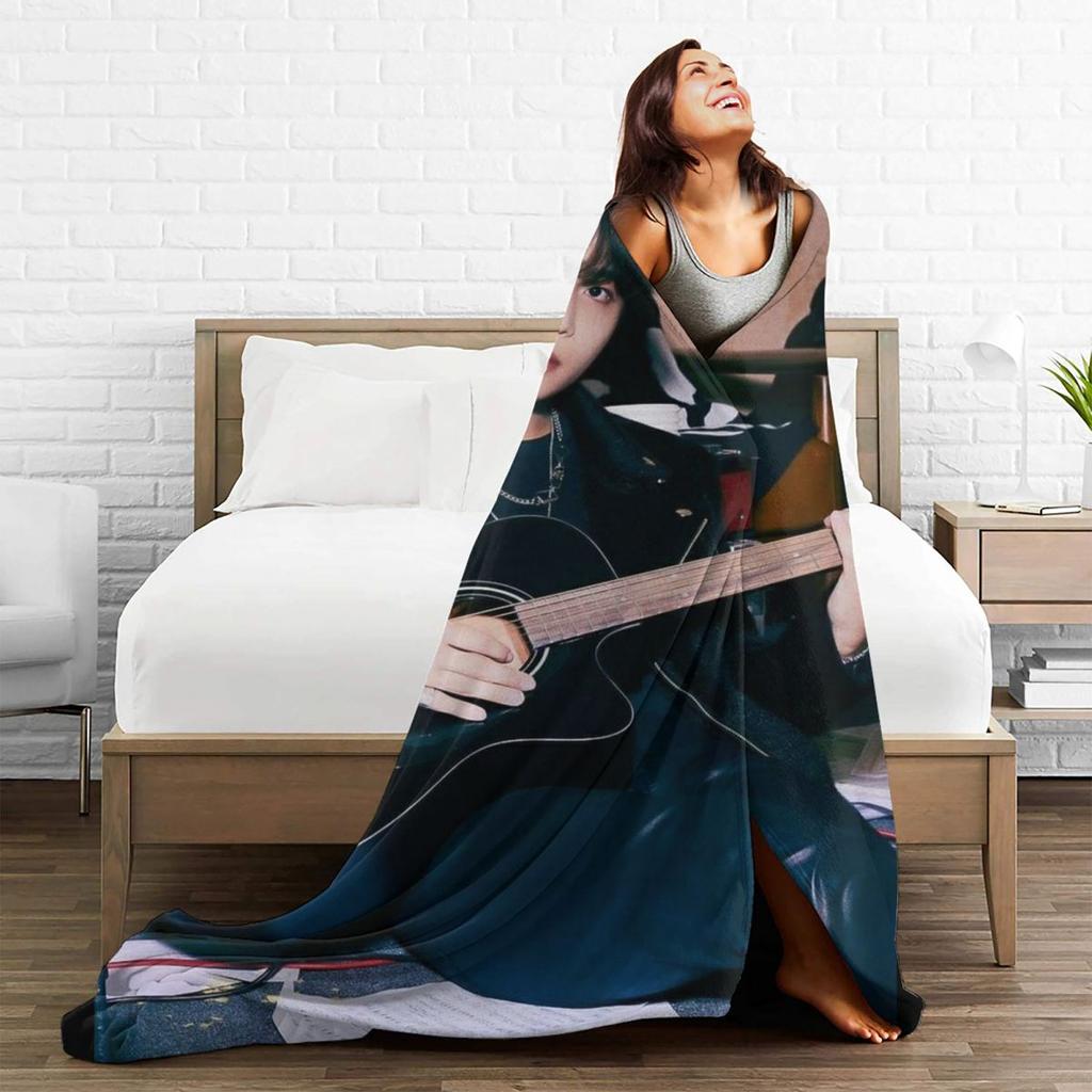 Jongho Korean Singer Soft Durable Blankets Ateez Guitar Camping Throw Blanket Winter Design Flannel Bedspread Sofa Bed Cover