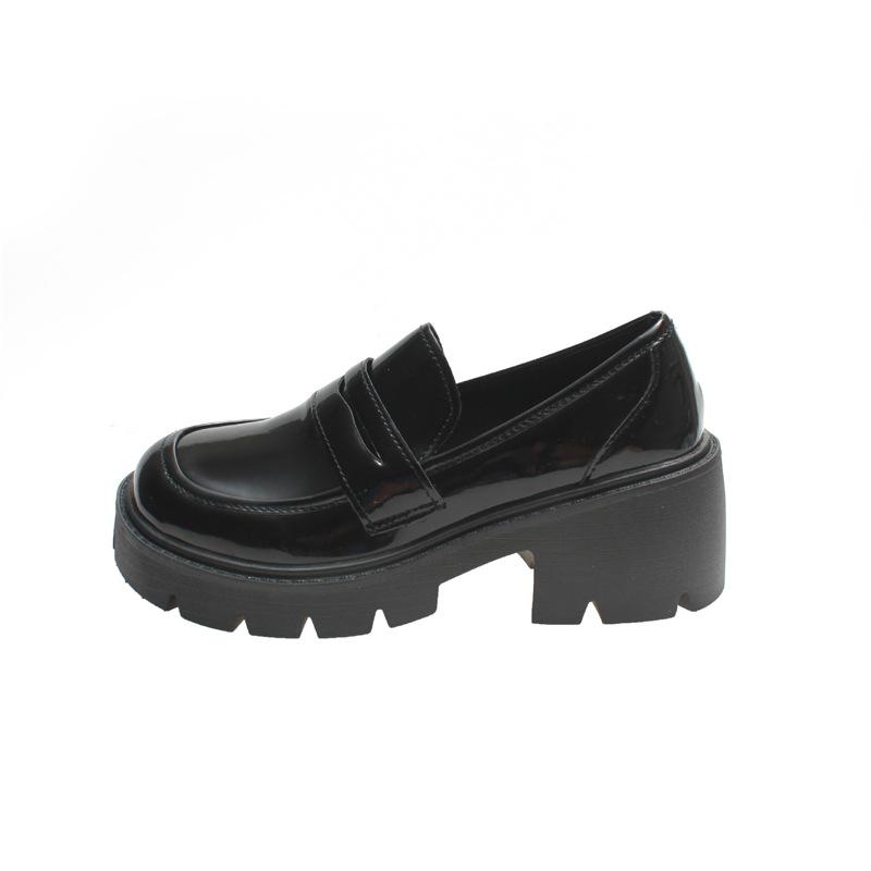 Patent leather British lace-up jk small leather shoes women's round head versatile platform soles students with skirts two wear loafers