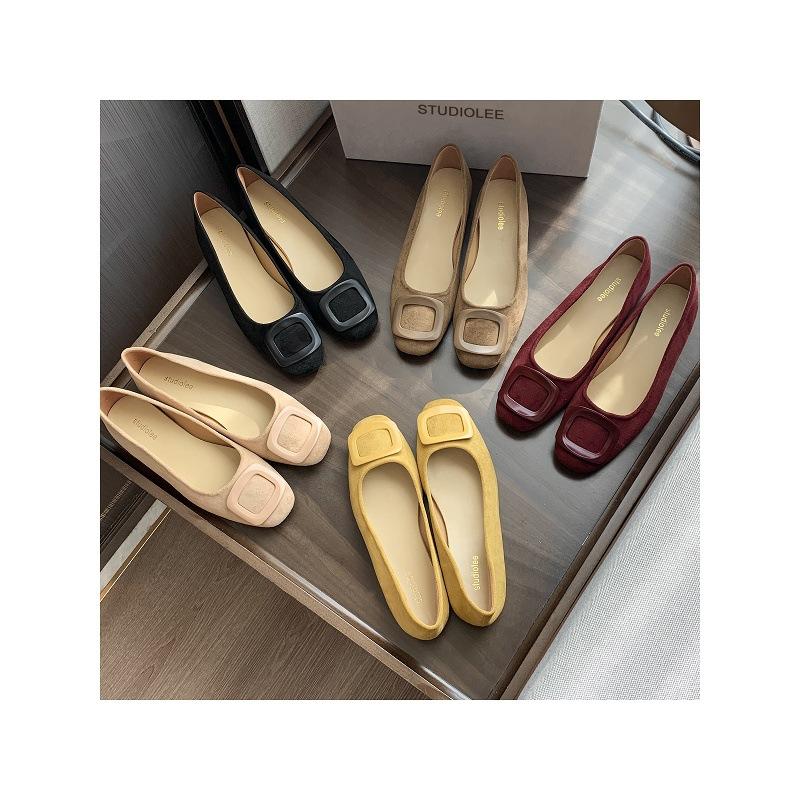 Sheepskin Version~ Grape Mother Has the Same Temperament, Round Head, Versatile Square Buckle, Shallow Mouth Single Shoes, Women's Genuine Leather Com