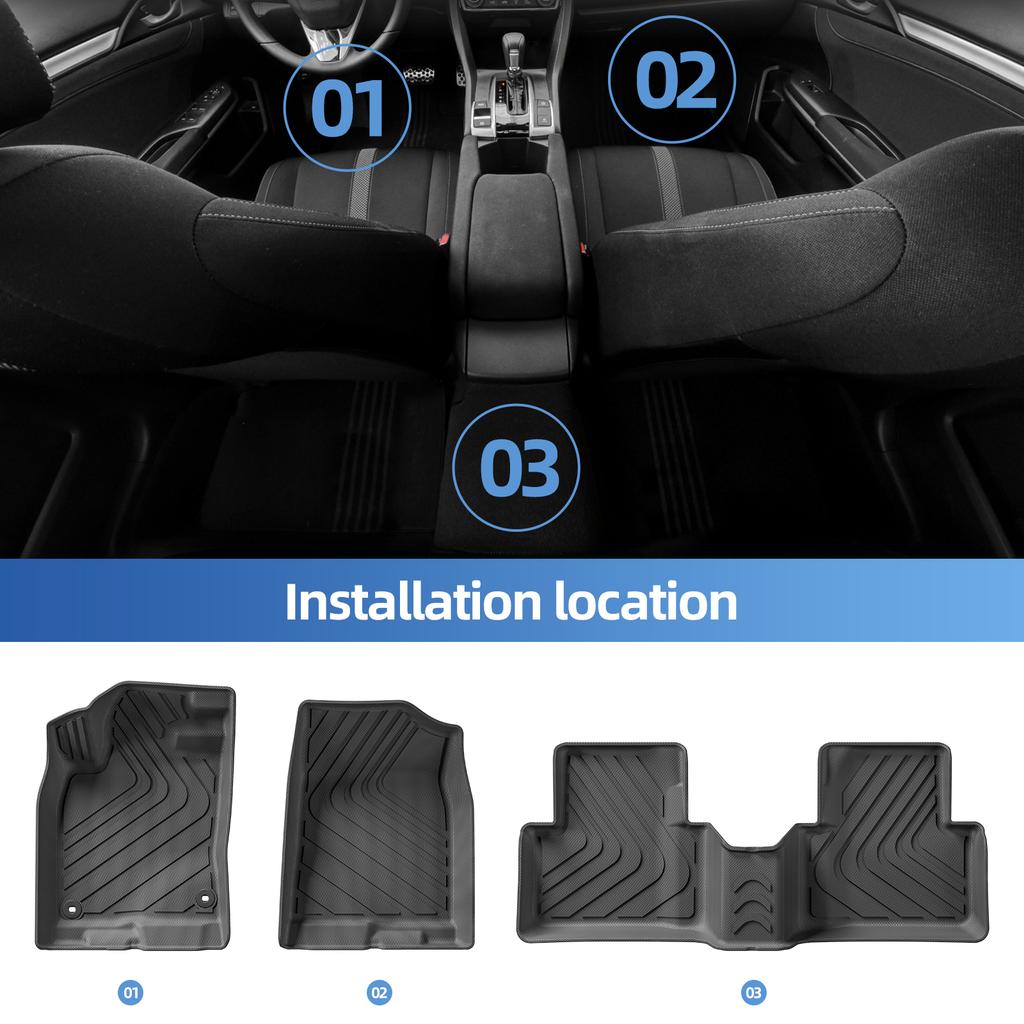 LUCKEASY Left Drive for Honda Civic Sedan 10th Gen 2016-2020 Car Floor Mats Cargo Liner Trunk Pad TPE All Weather Accessories