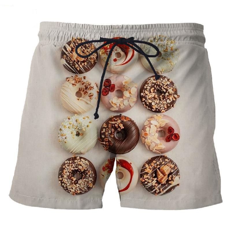 

Чоловічі короткі штани з 3D-принтом Food Donuts із милим шоколадним візерунком Дошкові шорти Індивідуальні повсякденні унісекс пляжні плавки L